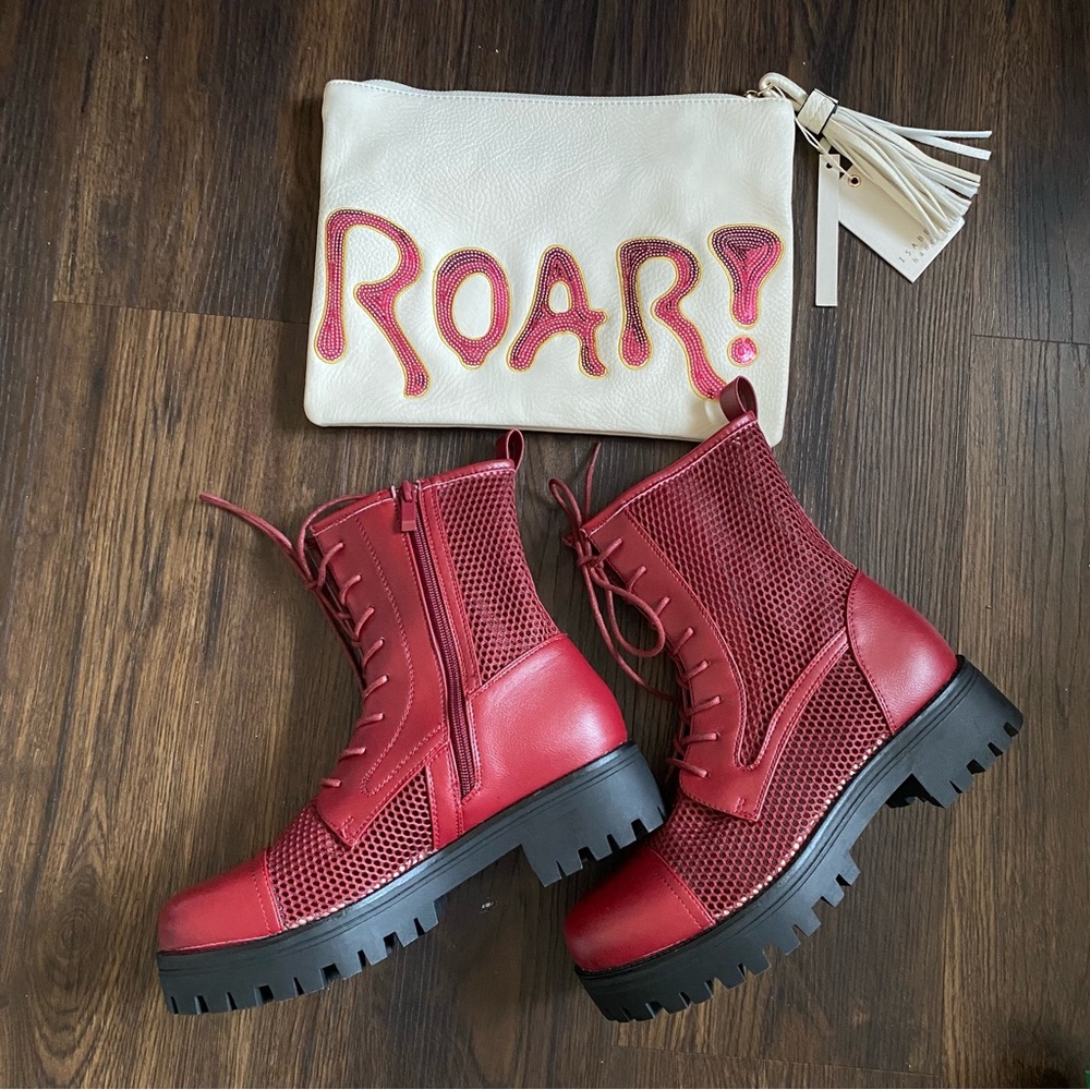 Glaze Wine Mesh (Fishnet) Bali Combat Boot Edgy Size 8